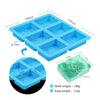 A blue silicone mold with six cavities featuring lace patterns for making handmade soap and DIY crafts.