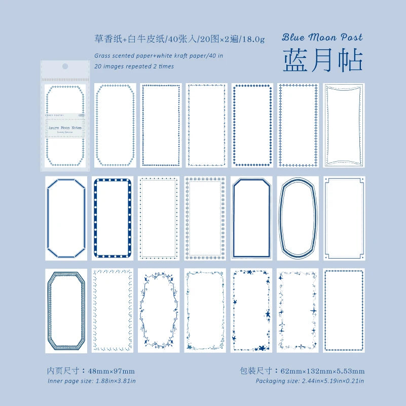 Pack of 40 sheets of Blue Moon Post grass scented paper for journaling and crafts