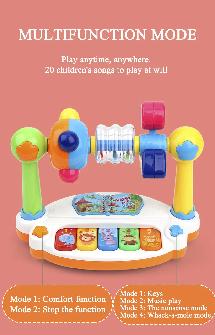 Interactive Drum & Piano Toy with Rotating Lights and Sounds