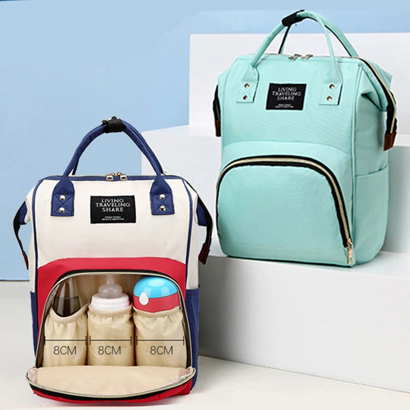 Canvas Baby Diaper Bag with Thermal Bottle Pockets & Hanging Design