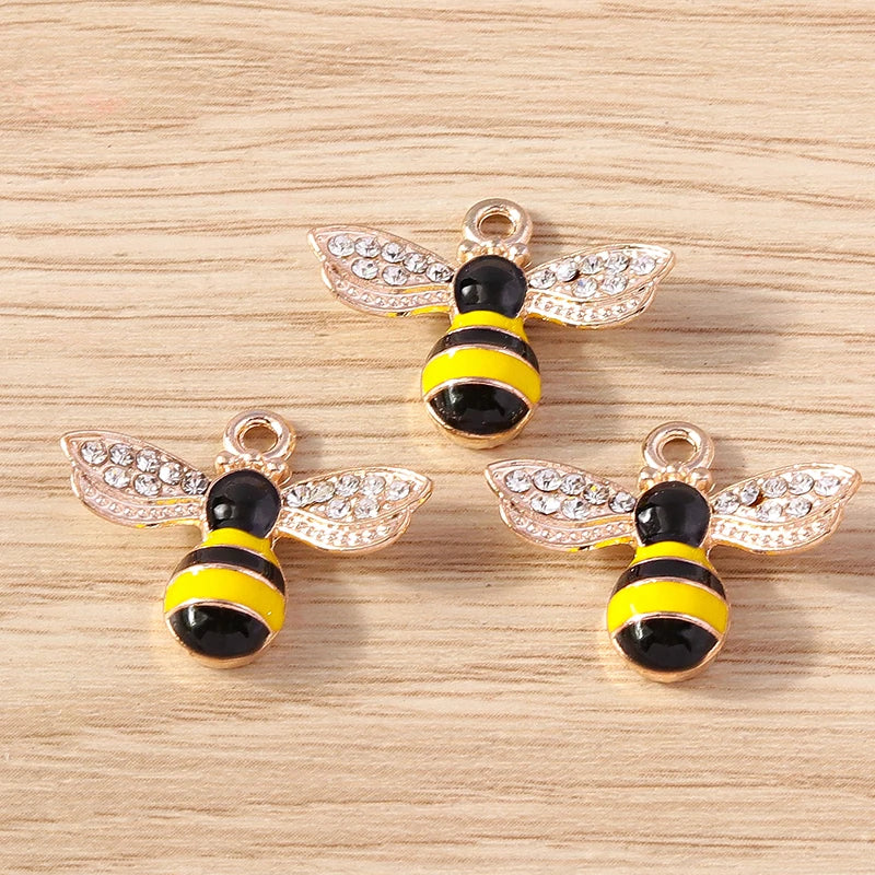 Gold Enamel Honeybee Charms for Jewelry Making (Set of 10)