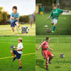 Three images showing a person using an adjustable solo kick training belt for soccer practice.