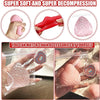 Close-up shots of soft pink squishy toys and a red squishy toy demonstrating super soft texture and decompression.