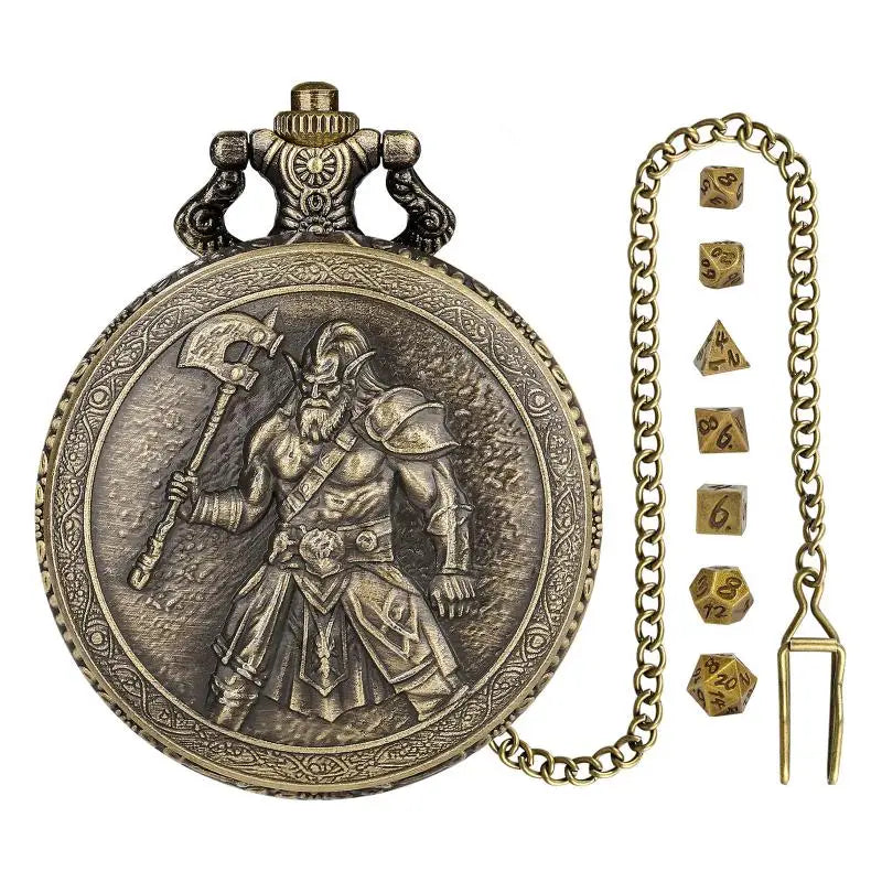 Metal Polyhedral Dice Set with Pocket Watch Case