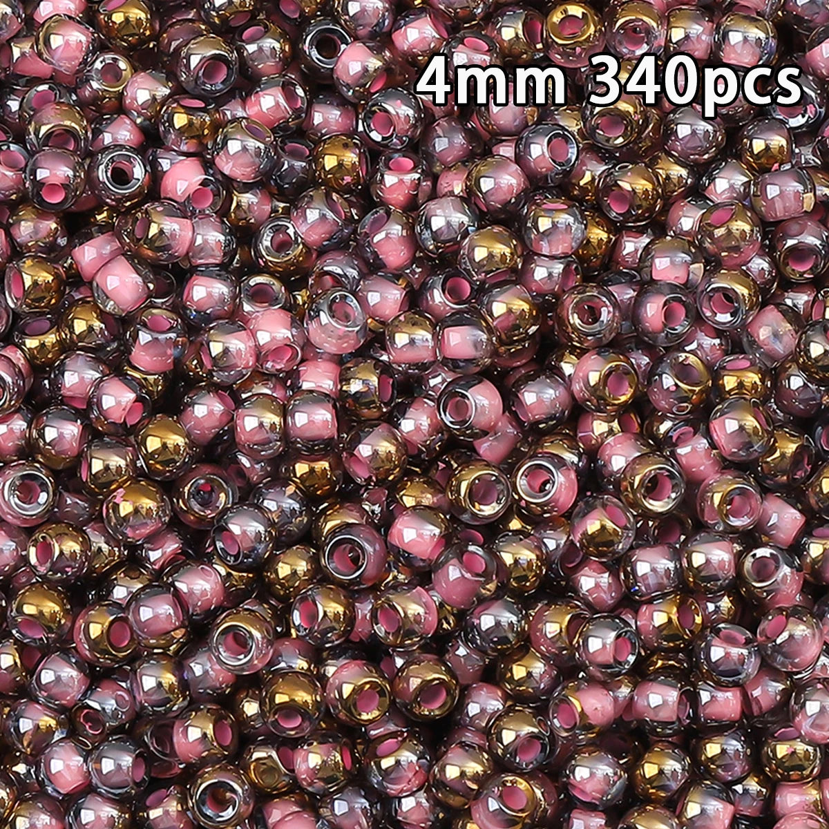 A close-up view of 340 golden gradient glass beads used for DIY jewelry making.