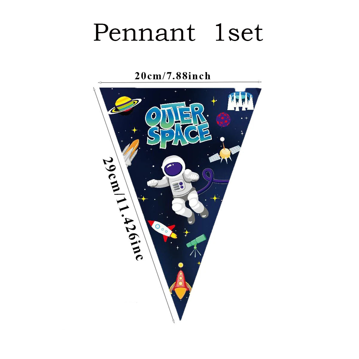 A set of pennants featuring an outer space astronaut design for party decor.