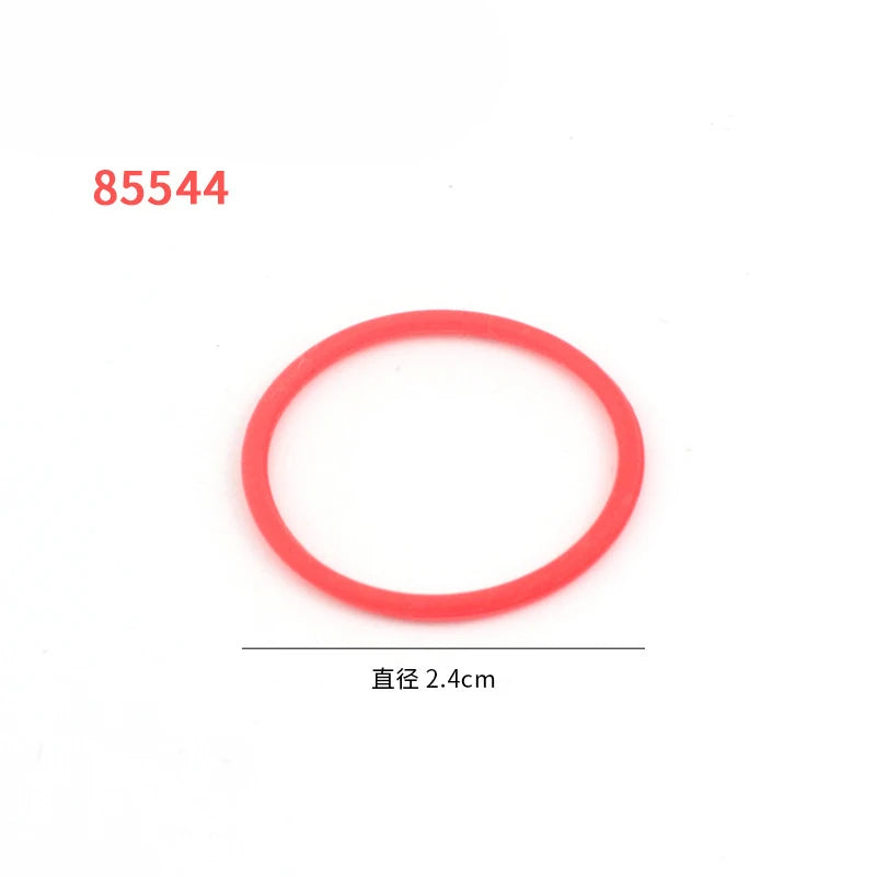 A single, thin, round orange rubber band used as a building block.