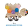 Montessori wooden busy board featuring castle and bulldozer themes with various colorful and metallic spheres