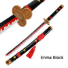 Enma Black katana wooden sword with red and white accents and gold fittings