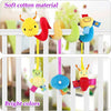 Soft cotton plush hanging toys in bright colors, including a bee and a ladybug, for babies.