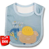 Light blue cartoon cotton towel bib with a yellow hat design for infants and toddlers