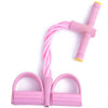 A pink adjustable resistance band kit with a handle and two loops for home workouts.