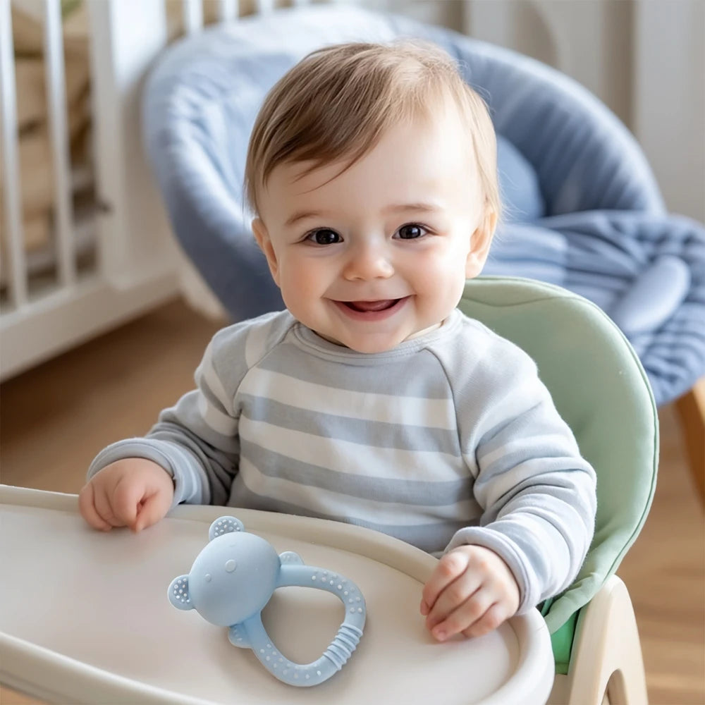 Bear-Shaped Silicone Baby Teether with Rattle Handle