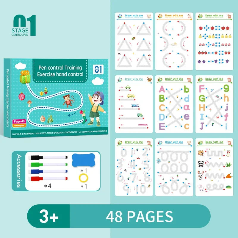 Reusable Magic Tracing Workbook for Kids – Pen Control & Handwriting Practice
