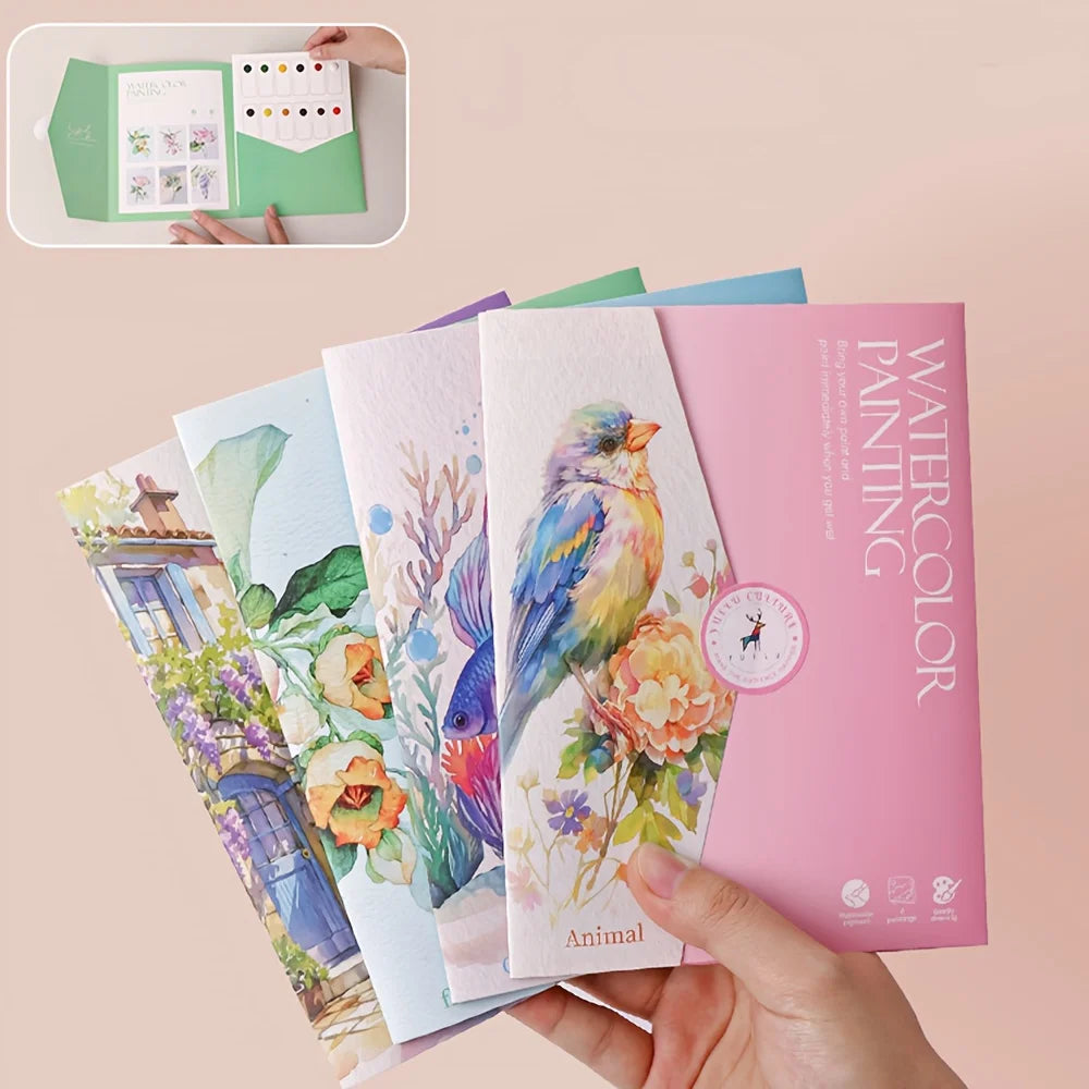 Beginner Watercolor Paint Set with Brushes and Practice Book