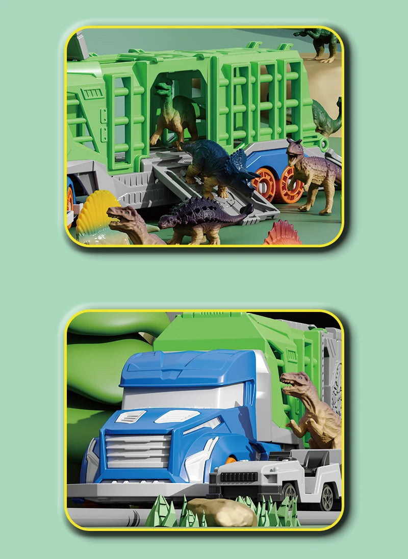 Dinosaur Transport Truck Playset with 12 Figures and 2 Mini Cars