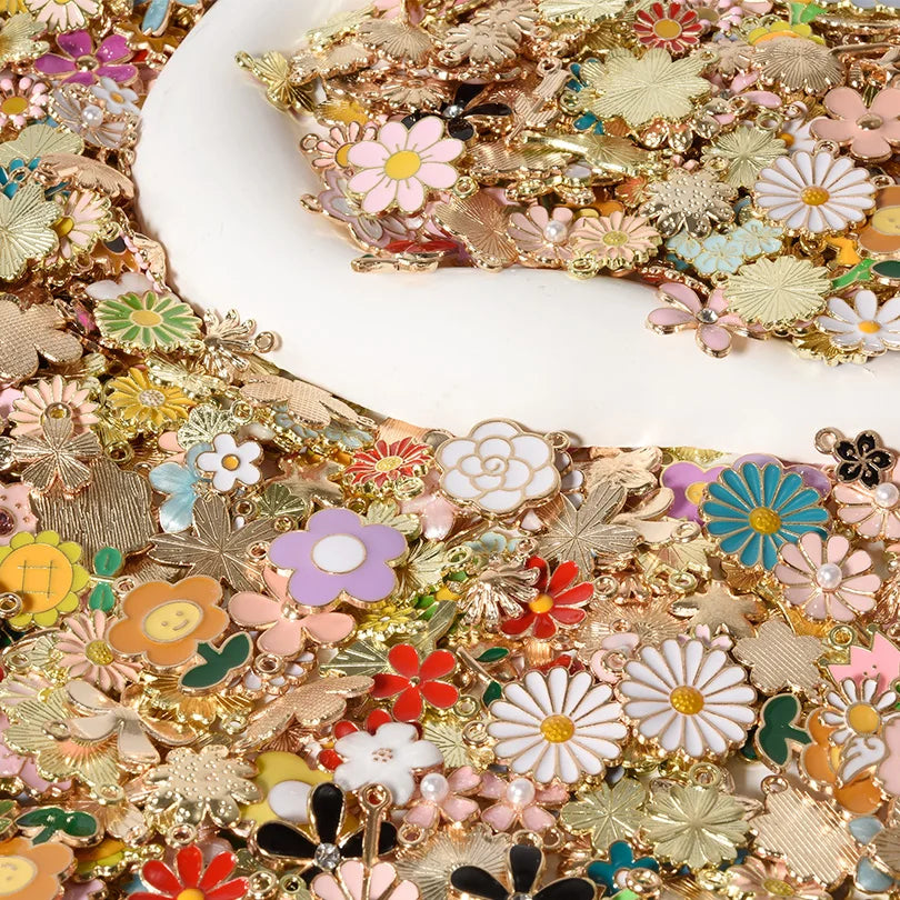 Assorted Enamel Flower Charms for Jewelry Making | Tulip, Rose & More