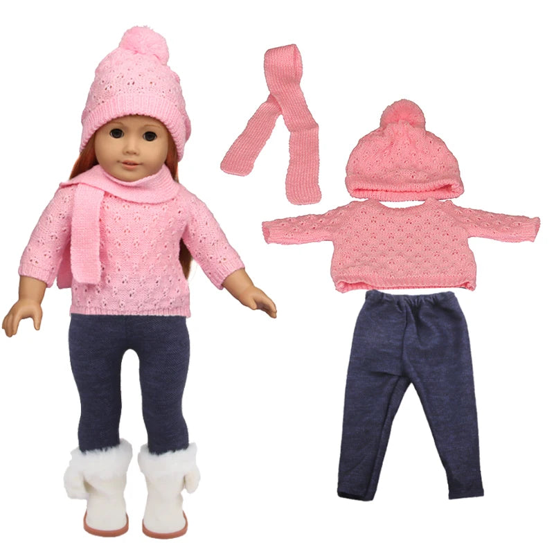 3-Piece Knit Doll Outfit: Sweater, Hat & Pants