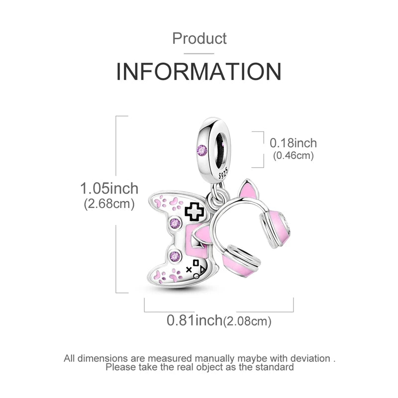 A silver heart charm for bracelets and necklaces featuring a pink enamel design.