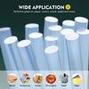 A collection of clear hot glue sticks shown alongside various materials like wood, metal, paper, and carton for diverse appli