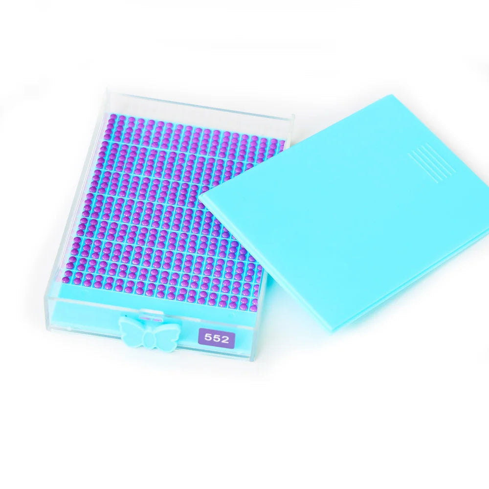 A bright blue diamond painting storage tray with a clear lid and a separate blue lid is shown on a white background.