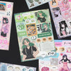A collection of decorative cut film stickers featuring anime-style characters and themes for scrapbooking