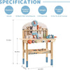 A wooden mini workbench with various tools and components is shown, measuring 31.23 inches in height.