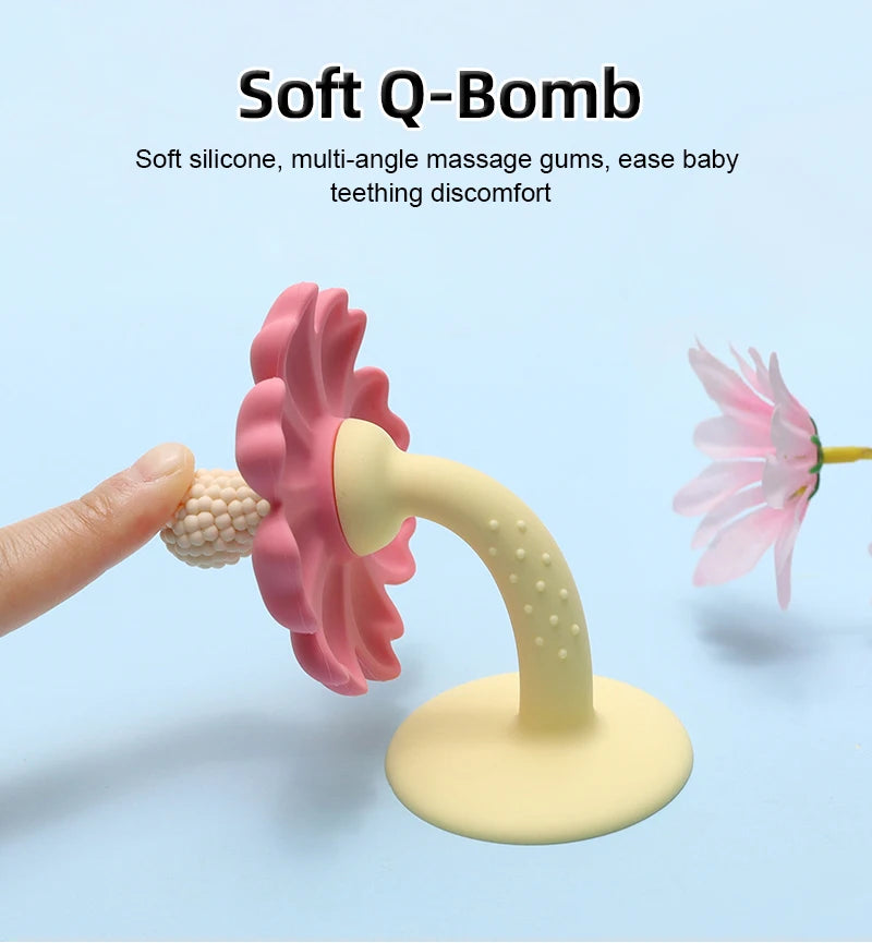Flower-Shaped Silicone Baby Teether with Stand