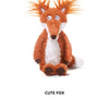 An orange and white fox plushie with spiky fur is displayed against a white background.