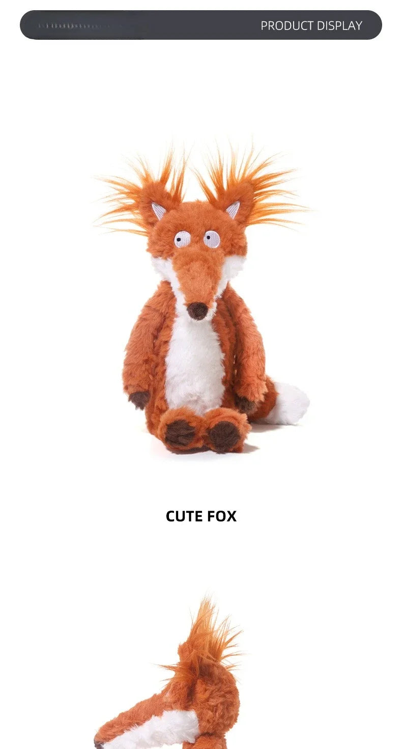 An orange and white fox plushie with spiky fur is displayed against a white background.