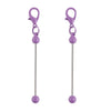 A pair of silver metal keychain bars with purple lobster clasps for DIY jewelry making.