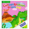 A colorful sticker book featuring dinosaurs in a jungle setting for concentration training.