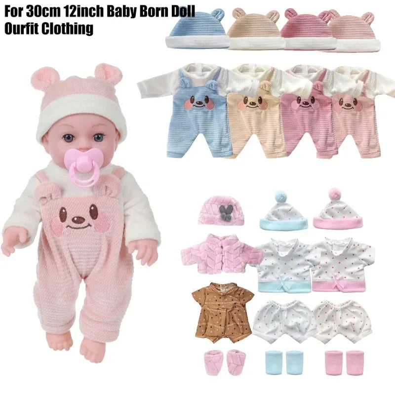 Cozy Cartoon Bear Winter Pajamas for 12-Inch Reborn Dolls
