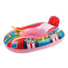 Pink and red inflatable car-shaped baby pool float with a safety seat and handles