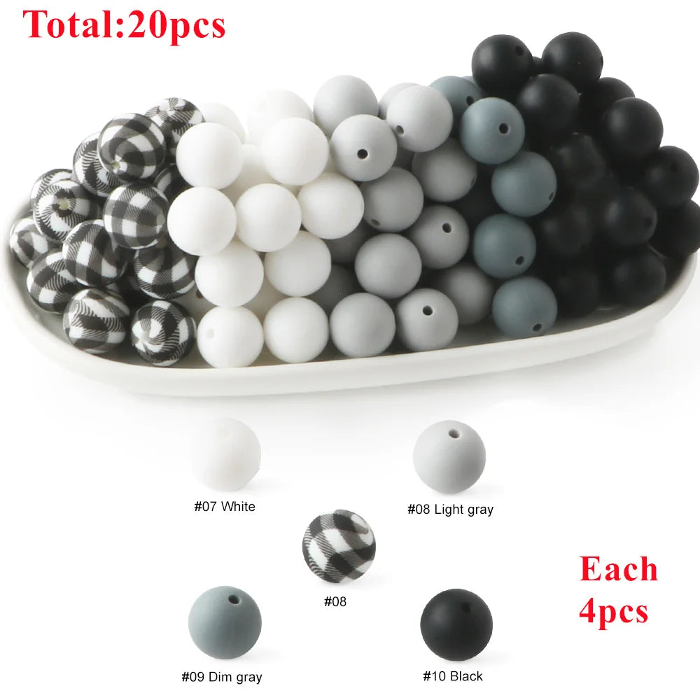 15mm Printed Silicone Beads Value Pack – 20 Pieces for DIY Jewelry & Crafts
