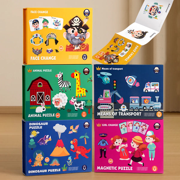 Magnetpuzzle-Set für Kinder mit Gesichtswechsel, Tier-, Dinosaurier- und Mädchenpuzzle
