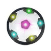 A glowing LED hover soccer ball with illuminated panels and a black textured surface.