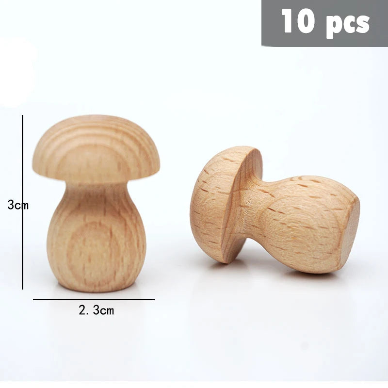 Ten natural wooden rainbow building blocks shown with dimensions of 3cm by 2.3cm