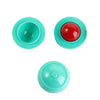 A set of three teal and red magic props including a bowl, a sphere, and a dome.