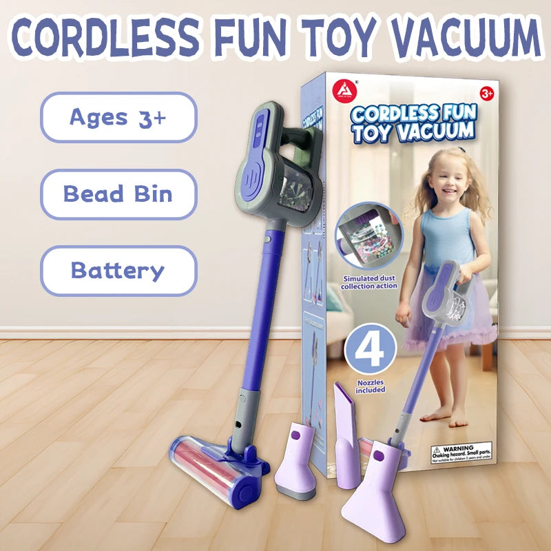 Battery-Powered Pretend Play Vacuum for Toddlers with Realistic Sounds and Spinning Brush
