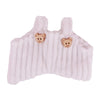 White knitted strap pants with two bear-shaped appliqués for a plush doll