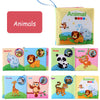 A set of soft fabric animal books featuring various animals like elephants, lions, pandas, and tigers.