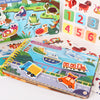 A Montessori quiet book for toddlers featuring themed sticker activity sets and numbered pages.