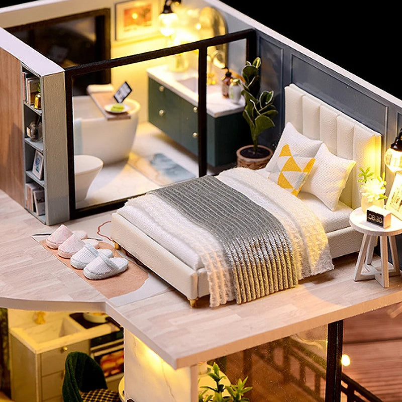 DIY Wooden Dollhouse Kit with Miniature Furniture – 3D Puzzle Craft Set