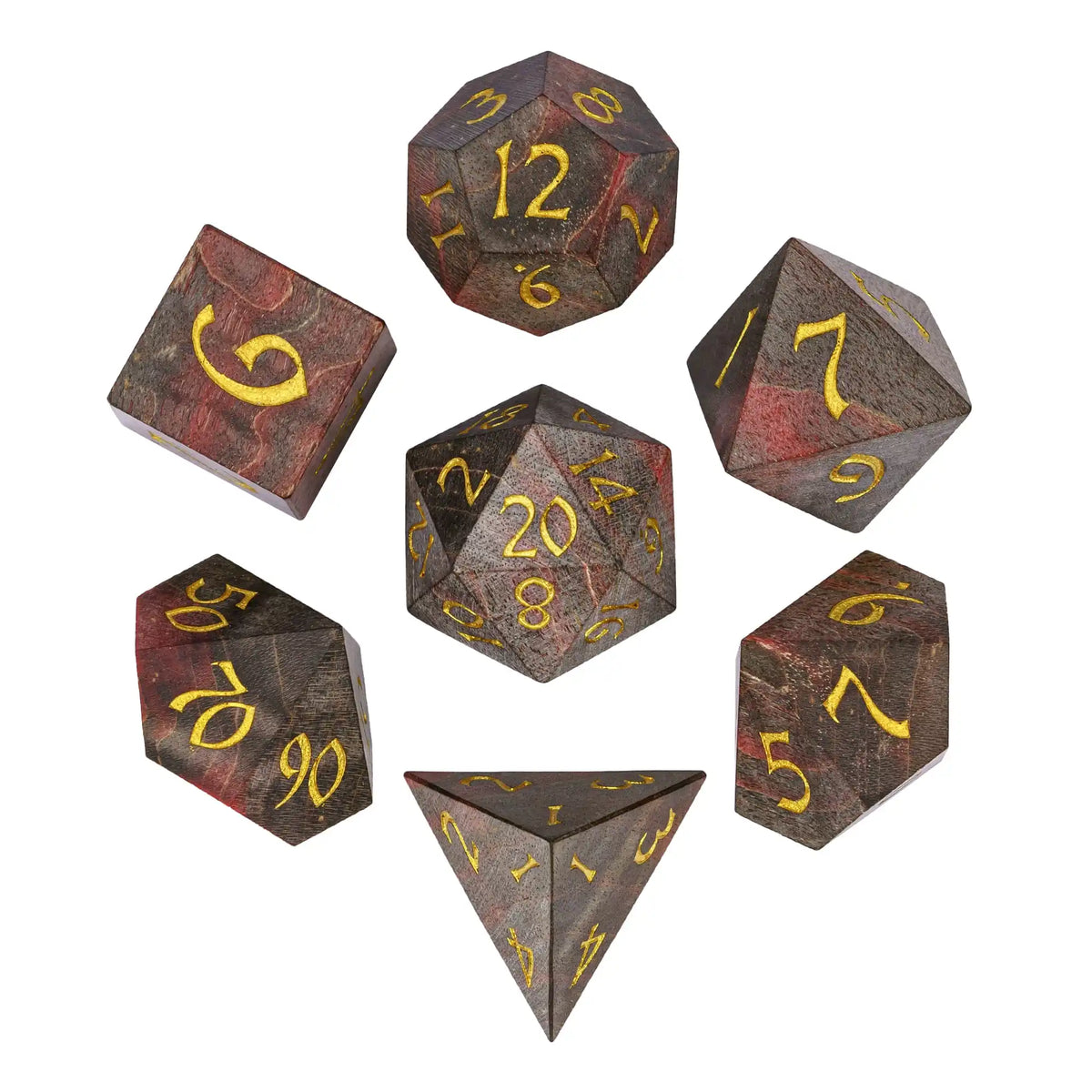 Wooden Polyhedral Dice Set for Tabletop RPGs