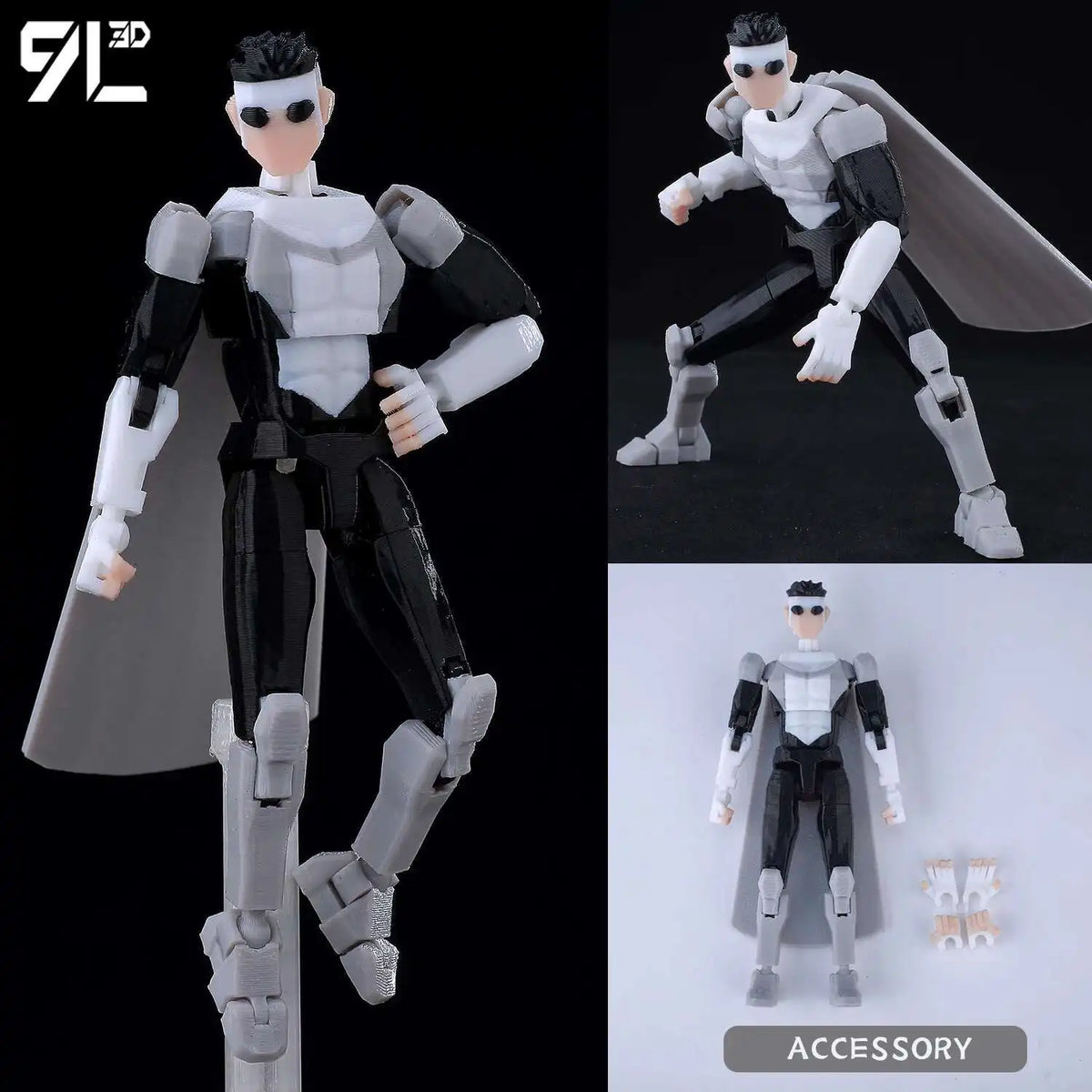 A fully articulated action figure of Yuji Itadori from Jujutsu Kaisen, featuring a white and black costume with a flowing cap