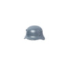 A gray military helmet accessory for a building block set.