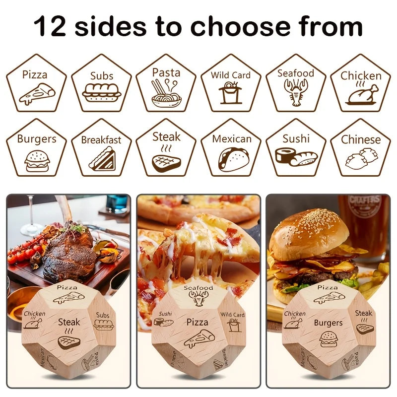 Wooden Date Night Dice Game with Food-Themed Icons