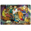 A vintage illustration featuring Scooby-Doo and friends in a spooky setting.