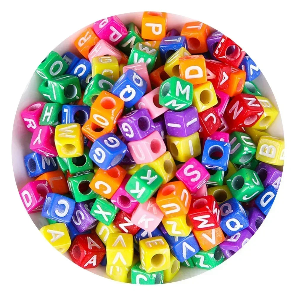 Acrylic Alphabet Beads for Jewelry Making - Mixed Letter Cubes